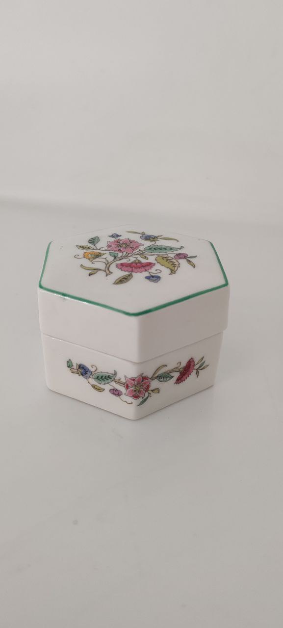 Minton Haddon Hall Hexagonal Porcelain Box – Bone China – Made in England – 8 cm