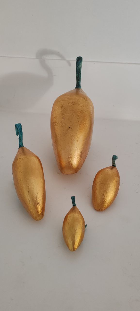 Handcrafted Gilded Wood Ibis Bird Sculptures – Set of 4