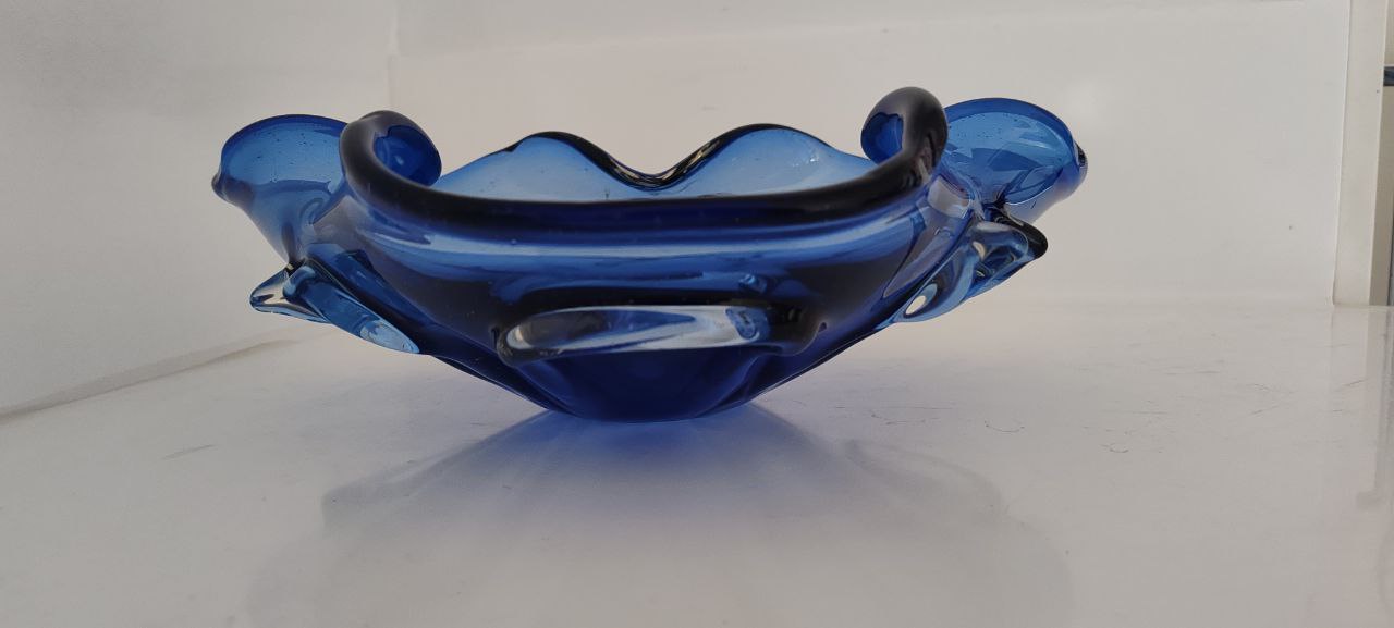 Vintage Murano Blue Art Glass Bowl – Centerpiece – Hand-Blown Italian Decor