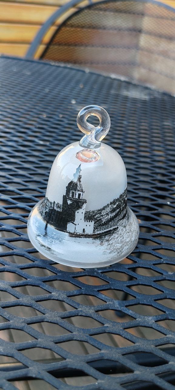 Paşabahçe Glass Bell with Maiden’s Tower – Frosted Clear Glass – 8x9 cm