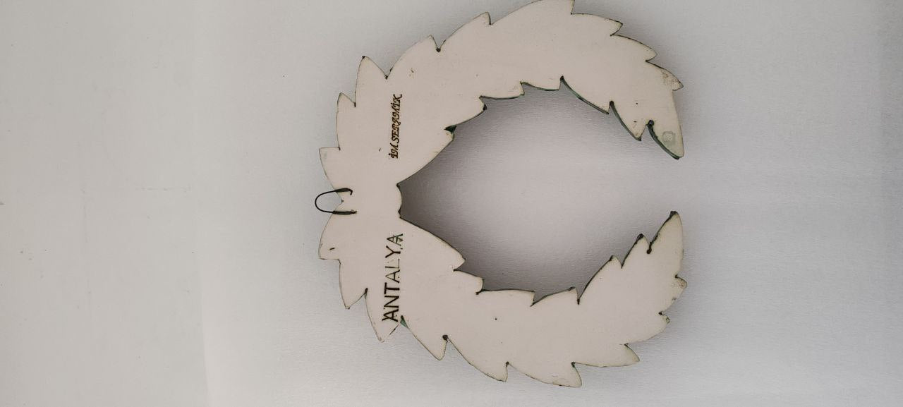 Handmade Ceramic Laurel Wreath Wall Decor with Red Pomegranates – 20cm