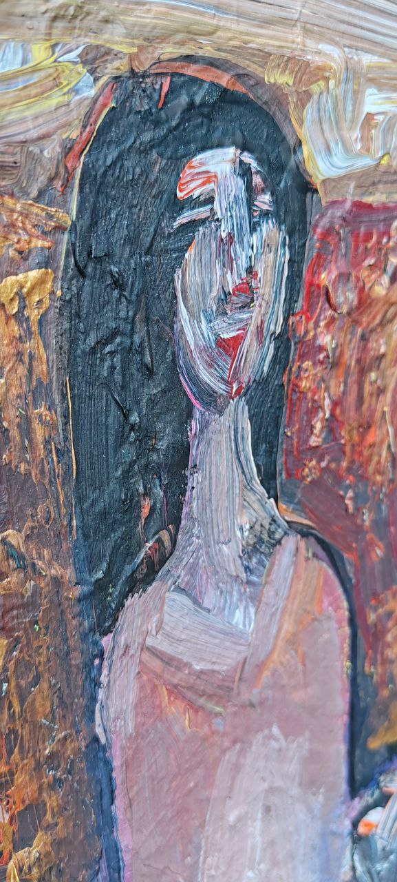 Expressionist Female Figure Painting by Fikret Öztürk – Framed Original