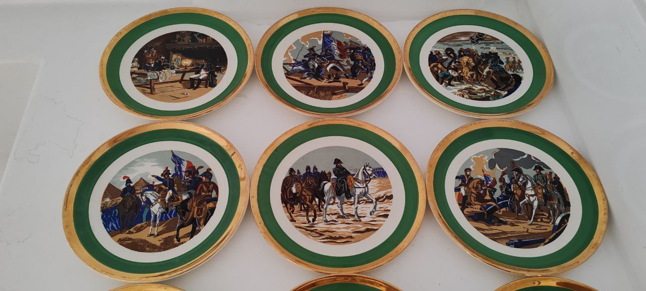 Set of 9 Collector Plates – Napoleon Military Victories – Gien France Porcelain – Gold Rim – 19 cm