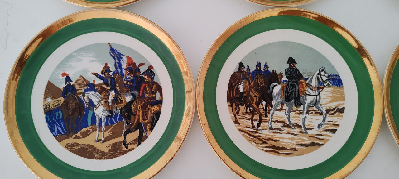 Set of 9 Collector Plates – Napoleon Military Victories – Gien France Porcelain – Gold Rim – 19 cm