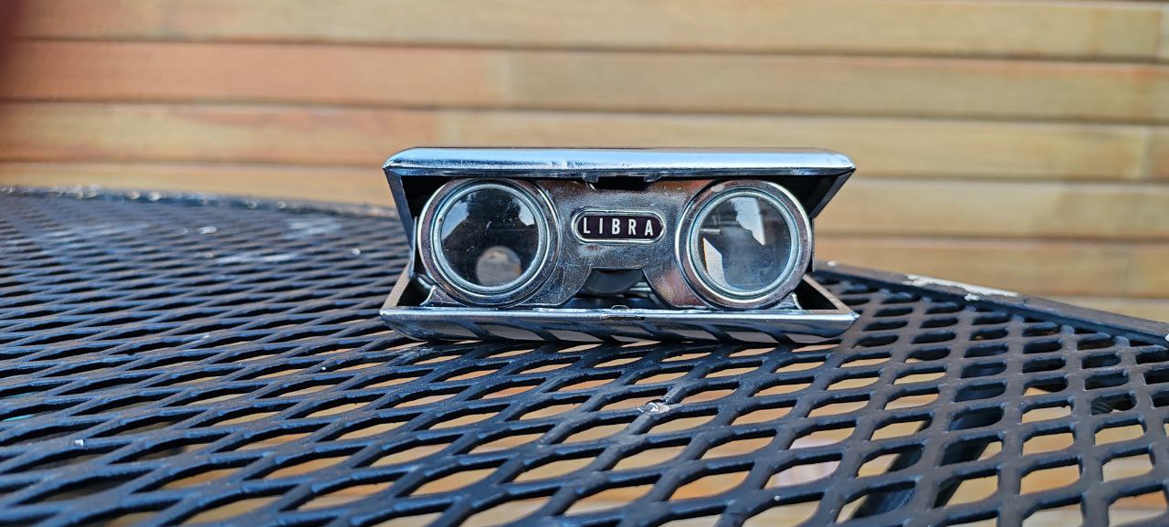 Vintage Libra Folding Opera Glasses – Chrome and Leather Finish – Mid-Century Pocket Binoculars