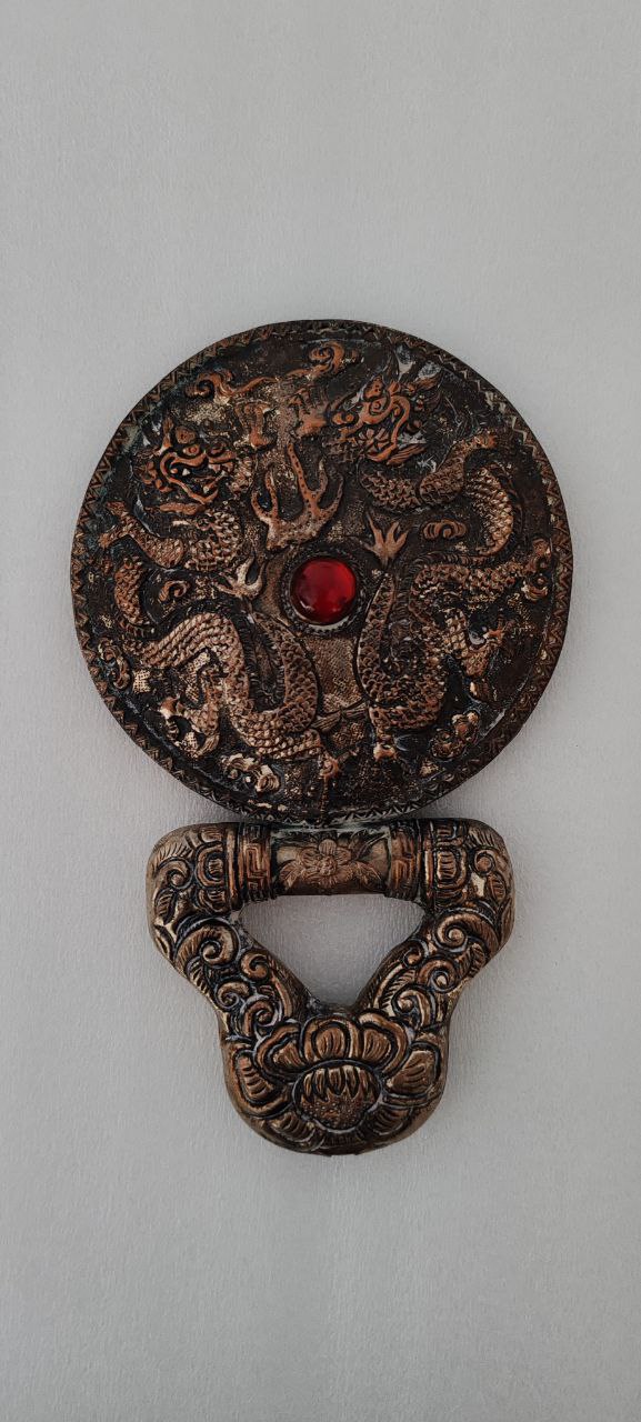 Vintage Oriental Style Bronze Vanity Mirror with Dragon Motif – 18x11 cm