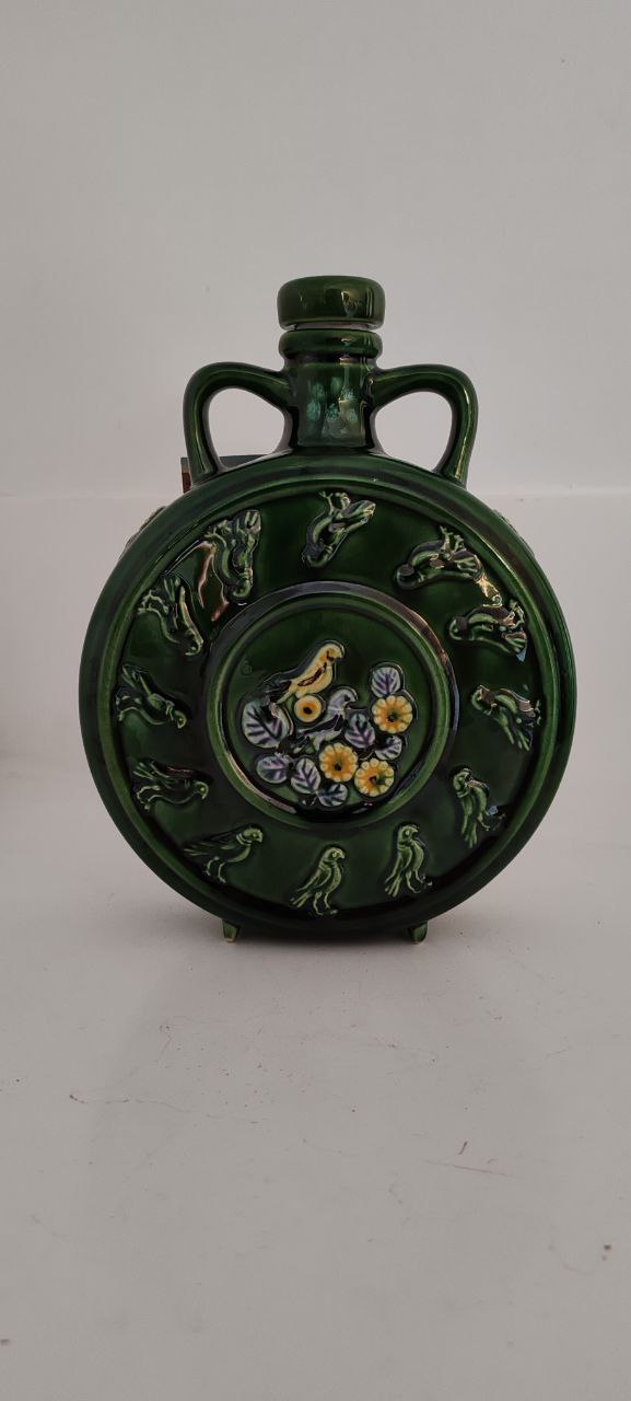 DÖSİM Special Prize Ceramic Waterbottle – Handcrafted Green Flask with Bird and Floral Reliefs