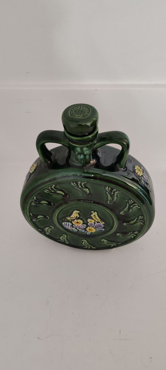 DÖSİM Special Prize Ceramic Waterbottle – Handcrafted Green Flask with Bird and Floral Reliefs