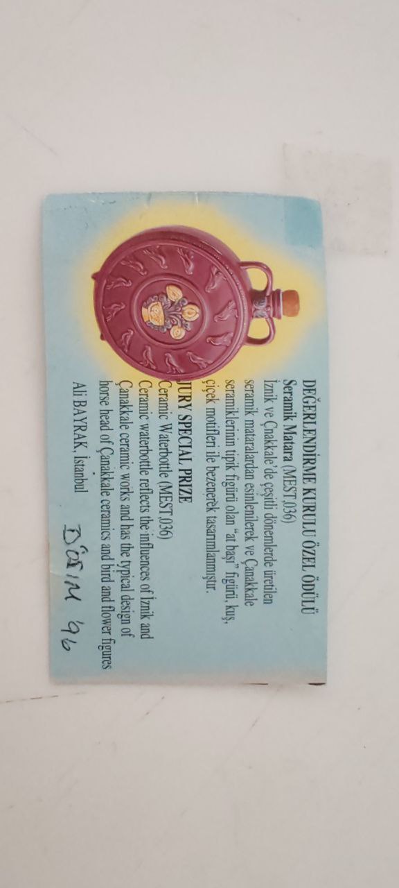 DÖSİM Special Prize Ceramic Waterbottle – Handcrafted Green Flask with Bird and Floral Reliefs