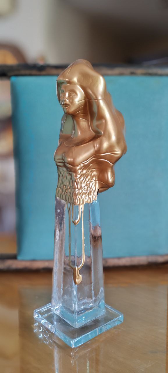 Modern Acrylic Female Bust Sculpture on Glass Base