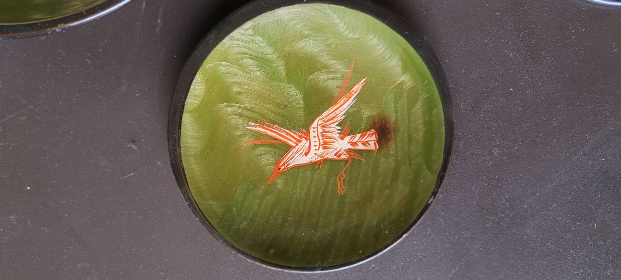 Japanese Hand-Painted Lacquered Sake Dishes - Set of 6