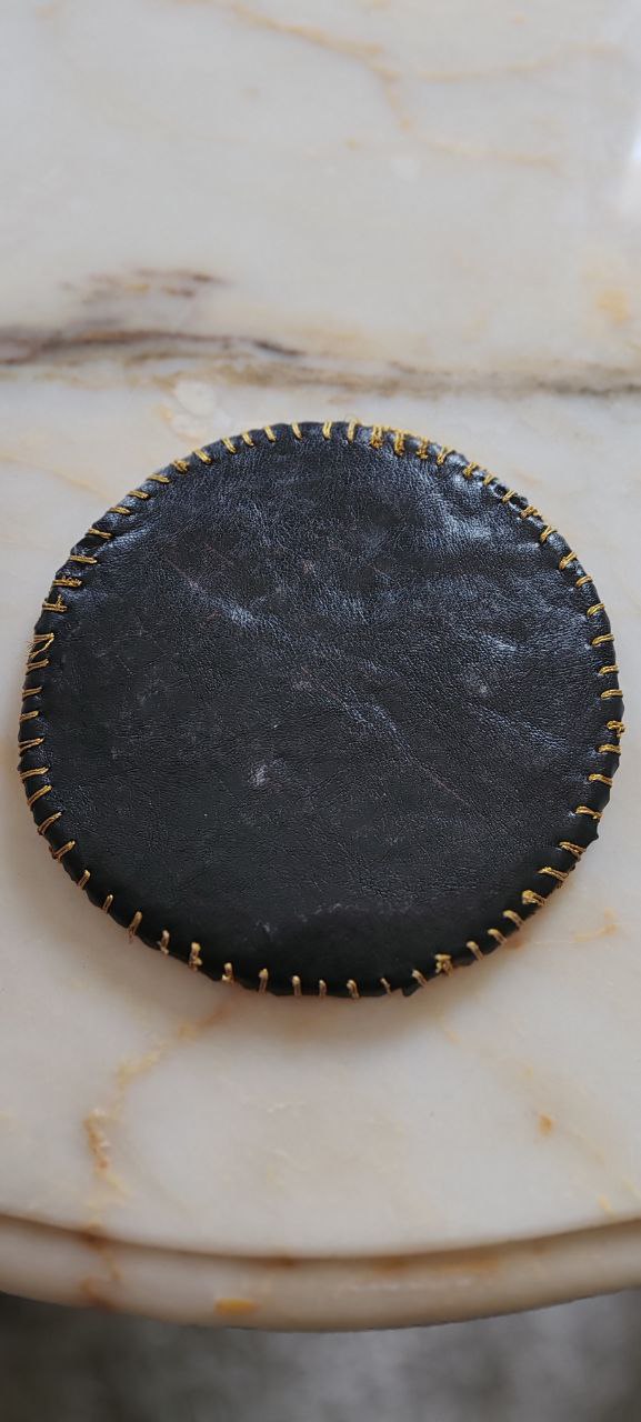 Handmade Embroidered Floral Textile Panel with Leather Base – 19 cm