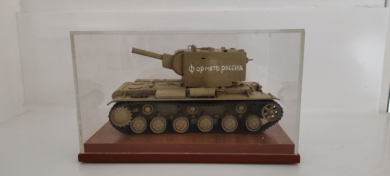 Russian Tank Model with Wooden Base & Display Case