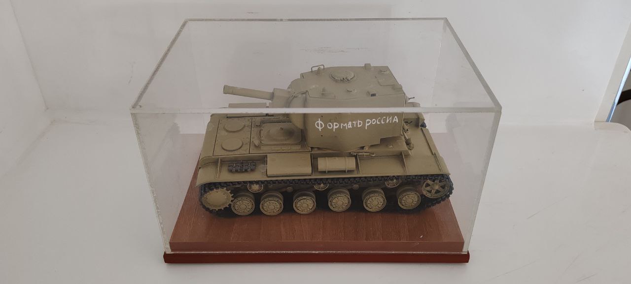 Russian Tank Model with Wooden Base & Display Case