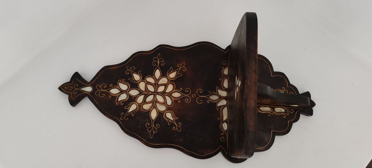 Handmade Wooden Wall Shelf with Brass & Mother-of-Pearl Inlay – Kavukluk