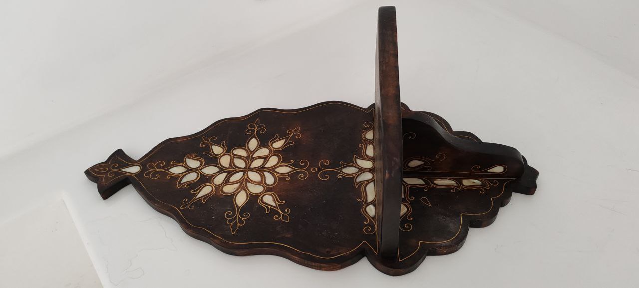 Handmade Wooden Wall Shelf with Brass & Mother-of-Pearl Inlay – Kavukluk