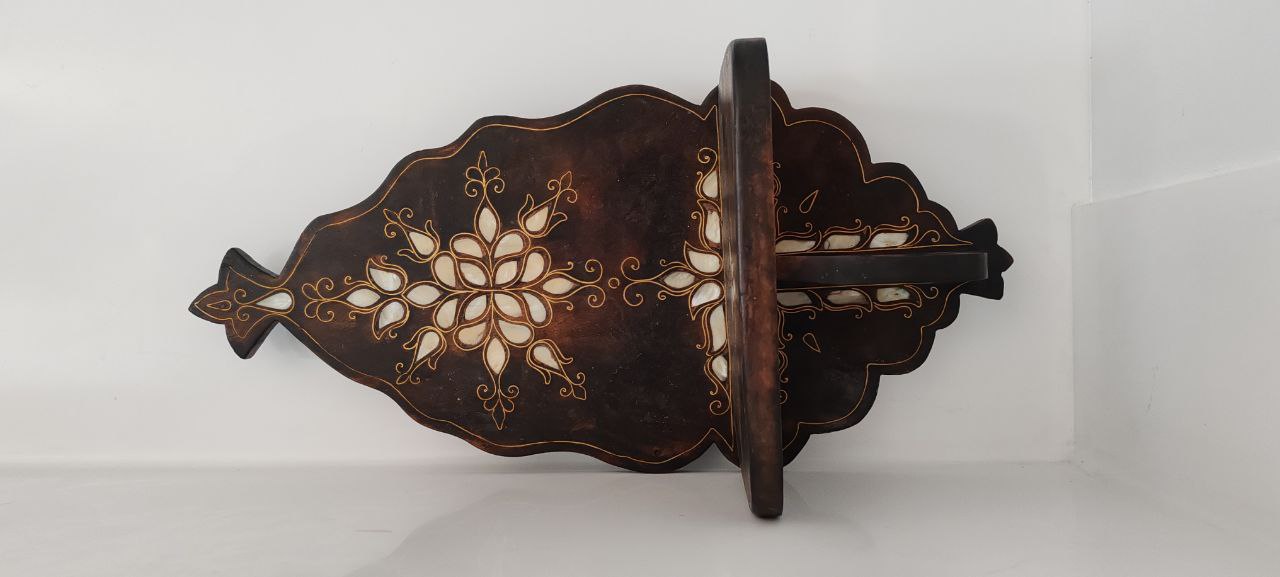 Handmade Wooden Wall Shelf with Brass & Mother-of-Pearl Inlay – Kavukluk