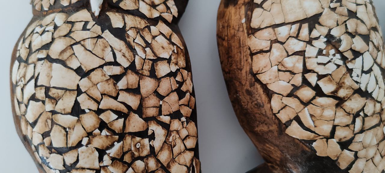 Owl Family Figurine Set – Hand-Carved with Eggshell Mosaic