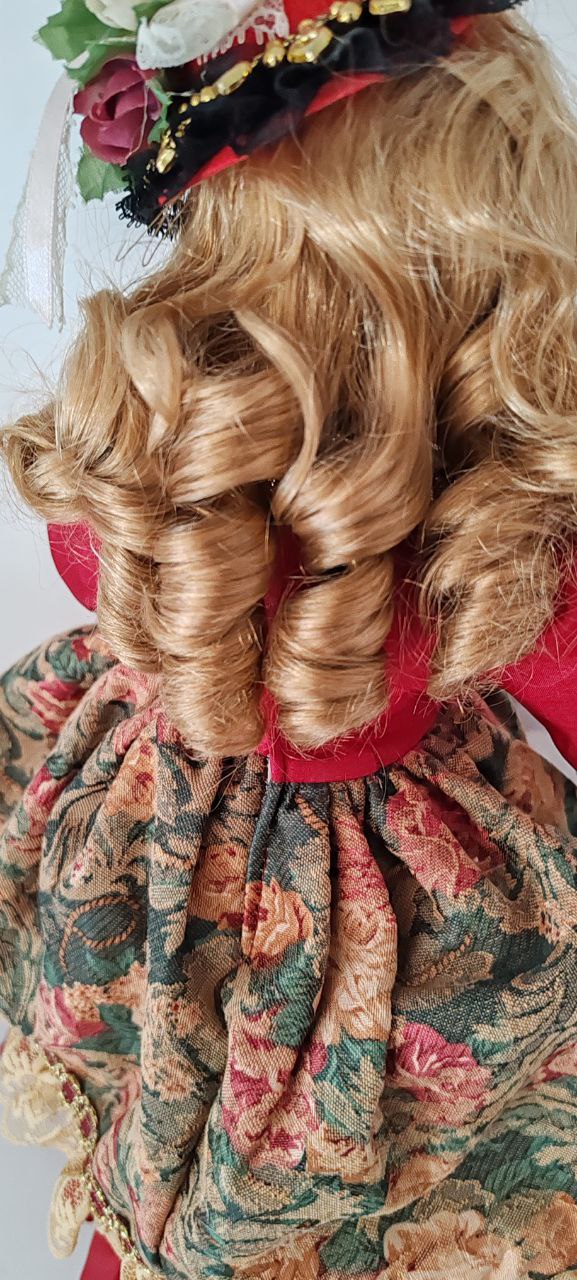 Royal-Inspired Porcelain Doll in Red Floral Dress – 43 cm