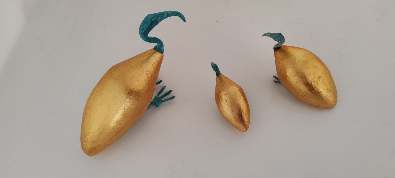 Handcrafted Gilded Wood Ibis Bird Sculptures – Set of 4