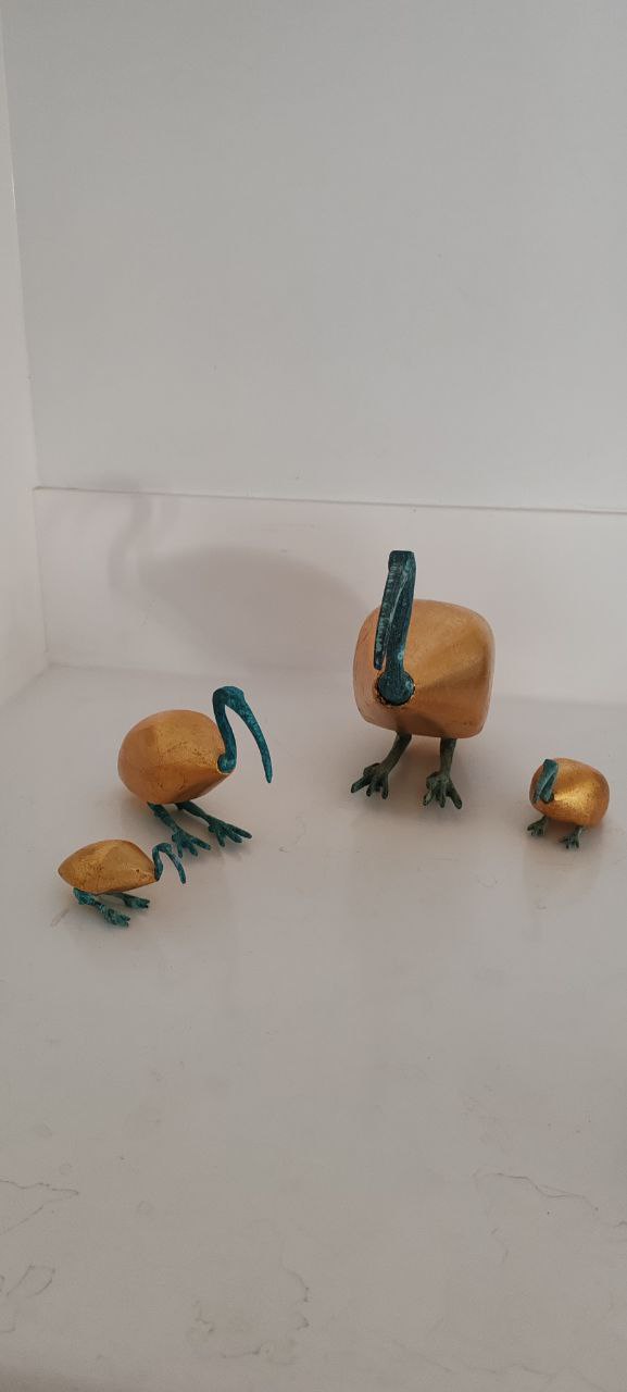 Handcrafted Gilded Wood Ibis Bird Sculptures – Set of 4