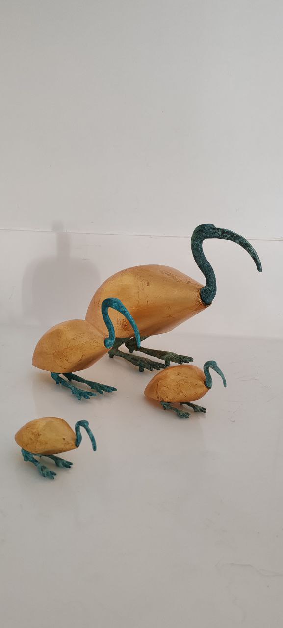 Handcrafted Gilded Wood Ibis Bird Sculptures – Set of 4