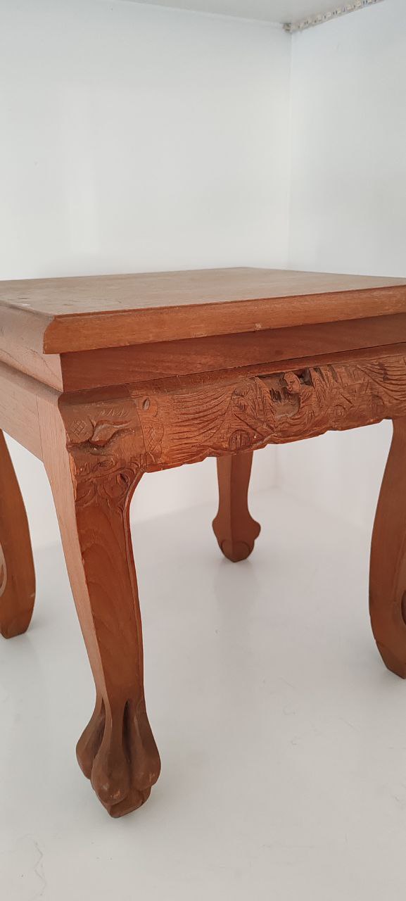 Pair of Hand-Carved Solid Wood Accent Tables – 34x31x35 cm