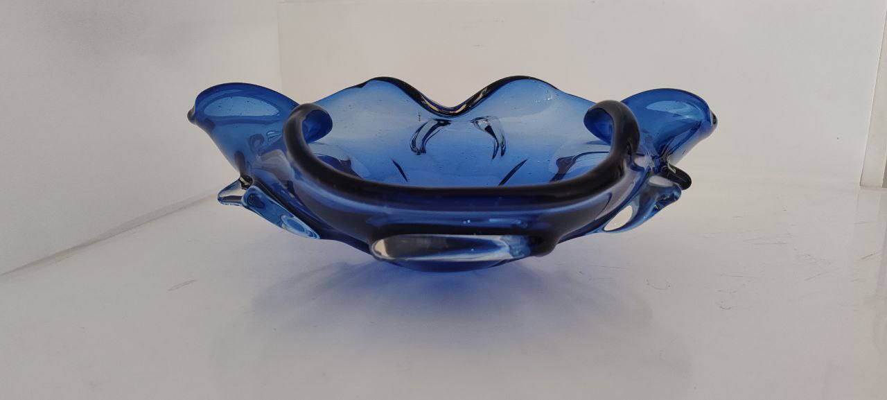 Vintage Murano Blue Art Glass Bowl – Centerpiece – Hand-Blown Italian Decor