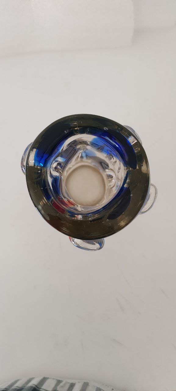 Vintage Murano Art Glass Vase – Blue & Orange Lava Design with Clear Textured Base – Tree Trunk Style