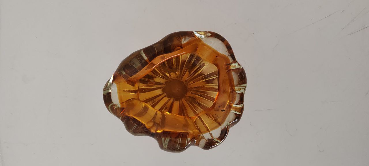 Vintage Amber Murano Art Glass Bowl – Ribbed Petal Design – 1960s