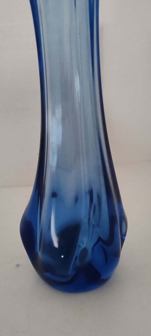 Tall Blue Murano Hand-Blown Vase – Three-Prong Organic Form – 1960s