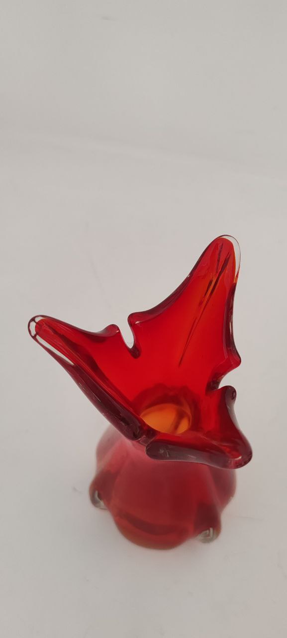 Vintage Murano Red Sommerso Art Glass Vase – Sculptural Italian Design – 1960s