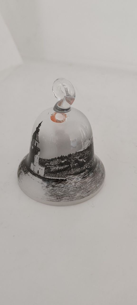 Paşabahçe Glass Bell with Maiden’s Tower – Frosted Clear Glass – 8x9 cm