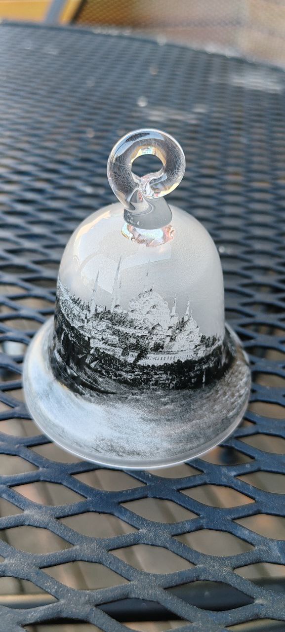 Paşabahçe Glass Bell with Maiden’s Tower – Frosted Clear Glass – 8x9 cm