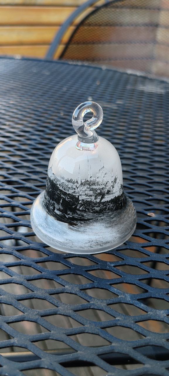 Paşabahçe Glass Bell with Maiden’s Tower – Frosted Clear Glass – 8x9 cm