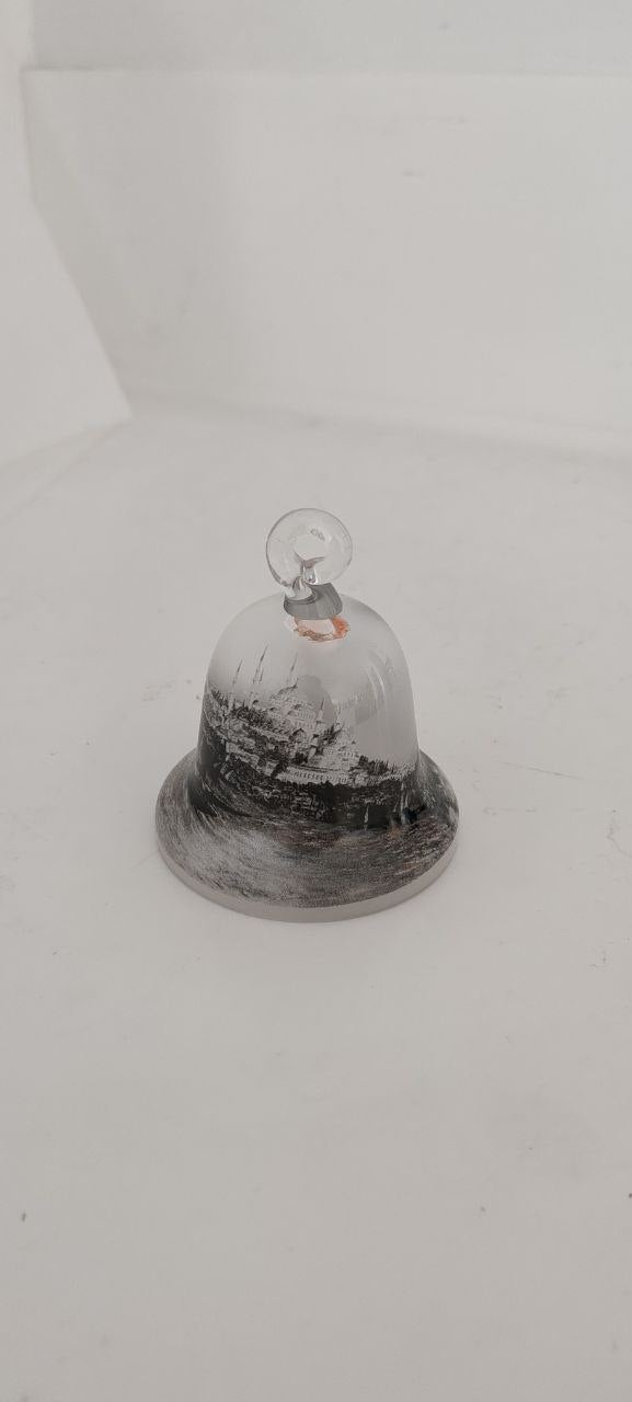 Paşabahçe Glass Bell with Maiden’s Tower – Frosted Clear Glass – 8x9 cm