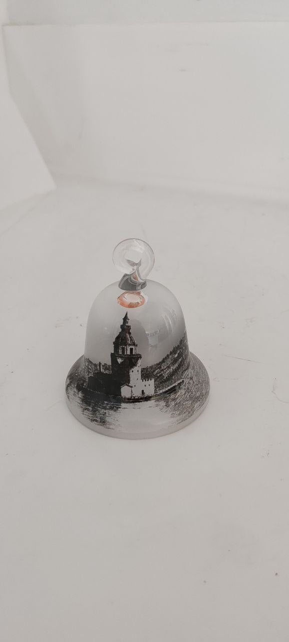 Paşabahçe Glass Bell with Maiden’s Tower – Frosted Clear Glass – 8x9 cm