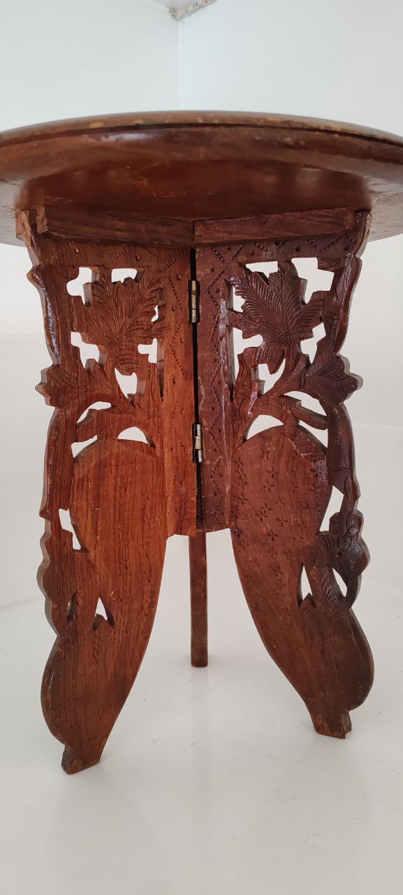 Hand-Carved Folding Wooden Table with Inlay – Indian Craftsmanship