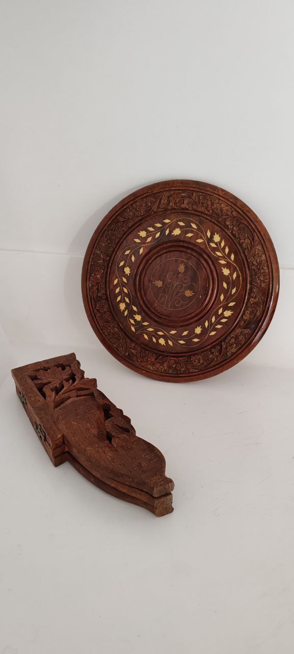Hand-Carved Folding Wooden Table with Inlay – Indian Craftsmanship