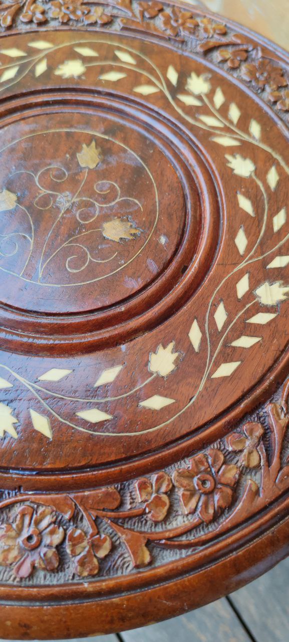 Hand-Carved Folding Wooden Table with Inlay – Indian Craftsmanship