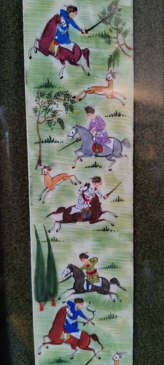 Hand-Painted Miniature Hunting Scene – Framed Persian Artwork