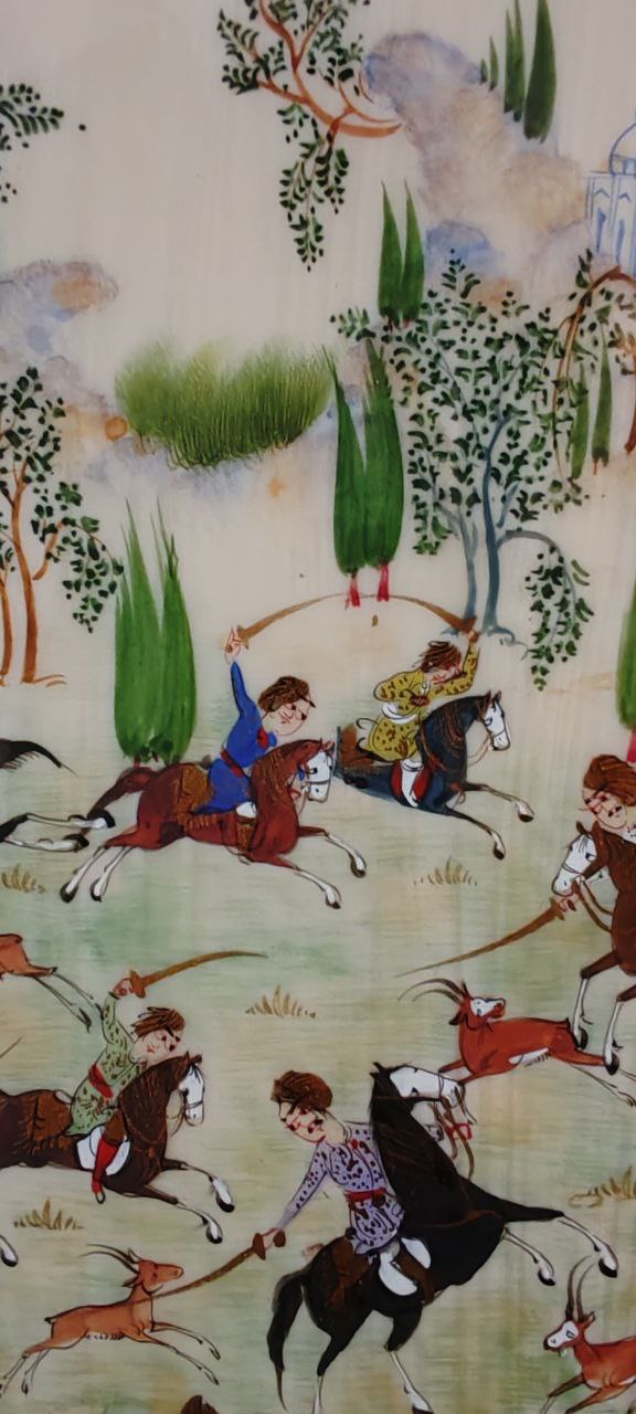 Persian Miniature Hunting Scene on Bone – Landscape Composition