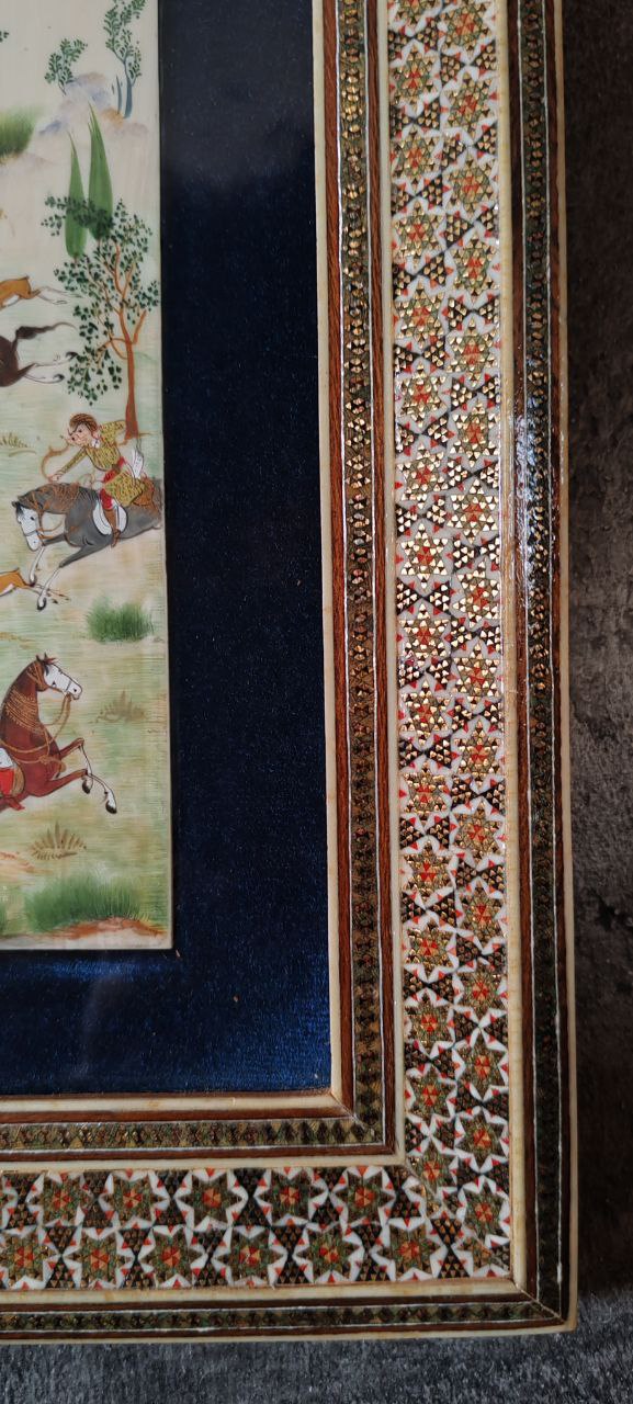 Persian Miniature Hunting Scene on Bone – Landscape Composition