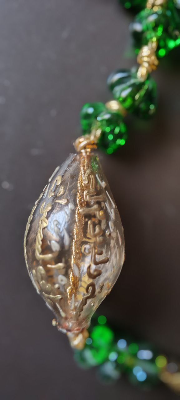 Handmade Green Glass Prayer Beads with Gold Detailing