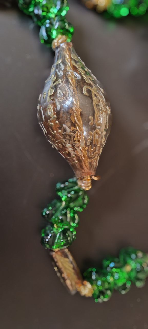 Handmade Green Glass Prayer Beads with Gold Detailing