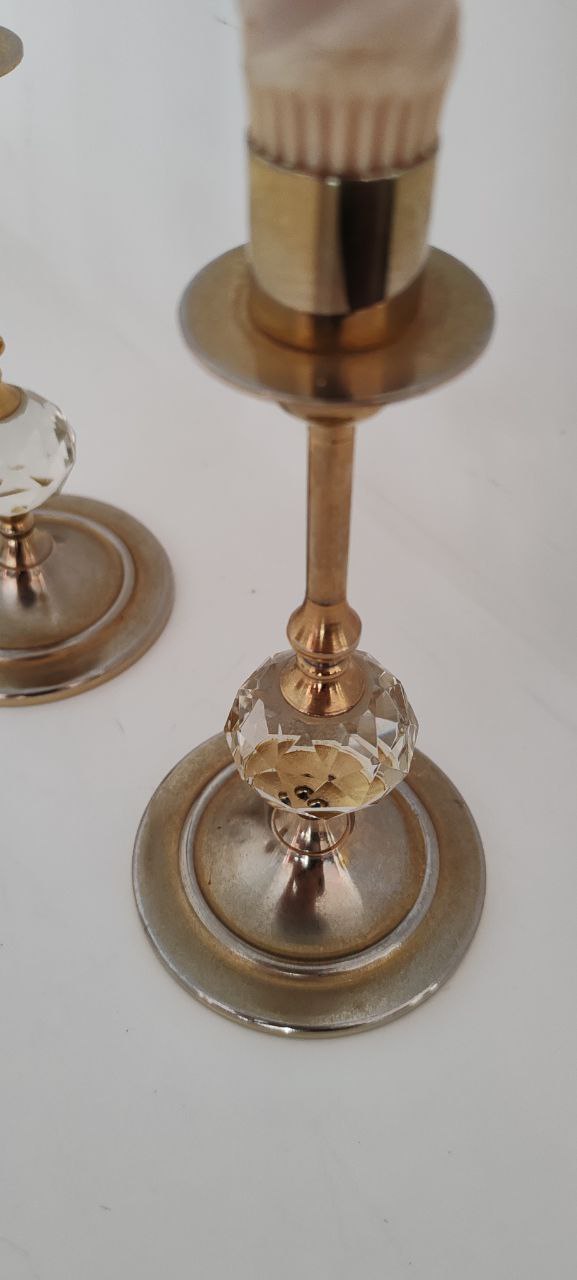 Vintage Silver-Plated Crystal Candle Holders – Elegant Pair – 17x9 cm