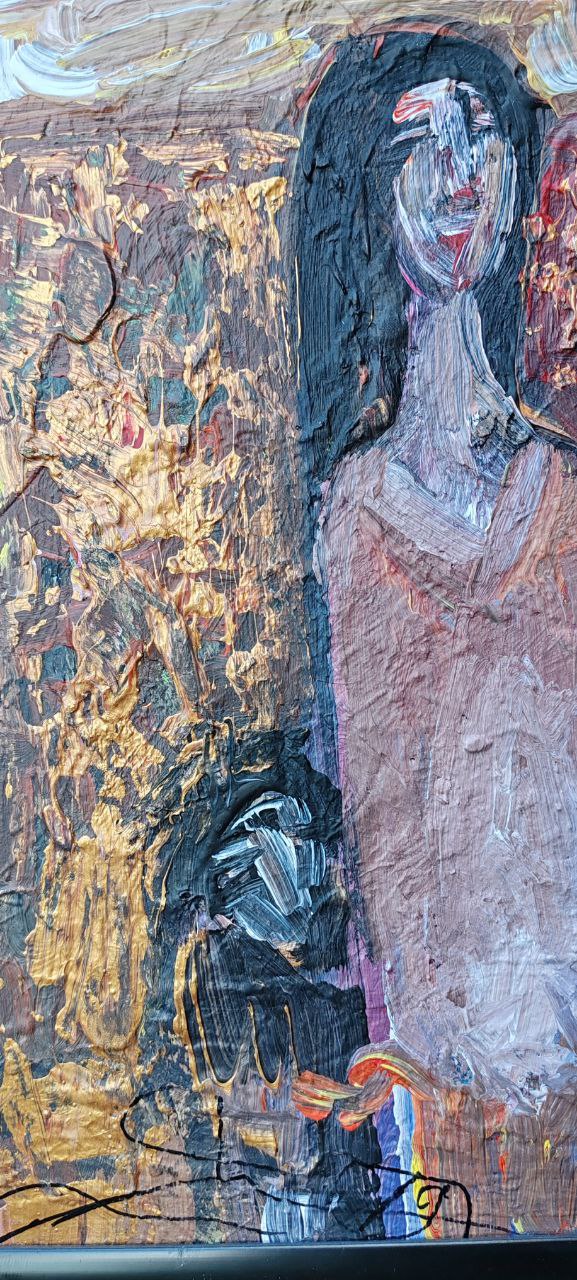 Expressionist Female Figure Painting by Fikret Öztürk – Framed Original