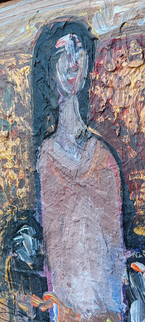 Expressionist Female Figure Painting by Fikret Öztürk – Framed Original