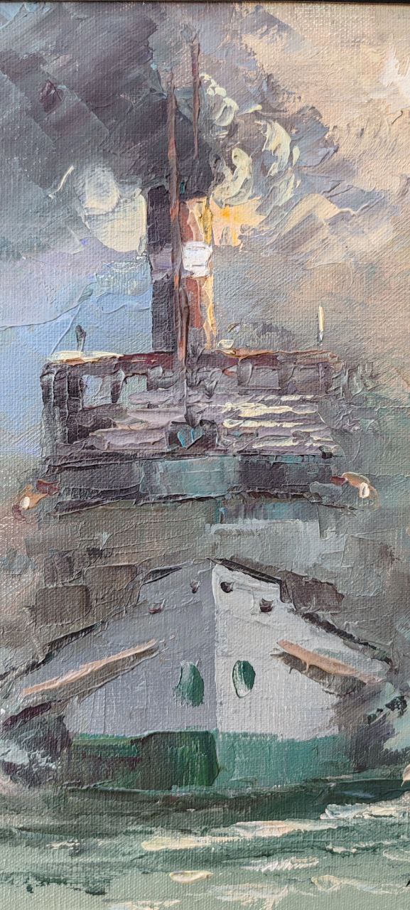 Steamship Painting by M. Ertürk – Oil on Canvas