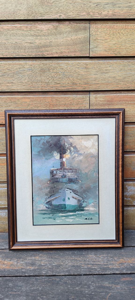 Steamship Painting by M. Ertürk – Oil on Canvas